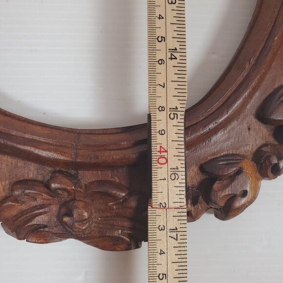 VTG Hand Carved Wooden Oval Frame Floral Boho Wall Art Frame Rustic Cottagecore - Picture 9 of 14